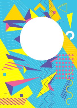 Soyut Geometrical Vintage afişi, kapak tasarımı. Minimum retro elementler teması arka plan. Kaos geometrik şekiller şablon. Grafik posteri.