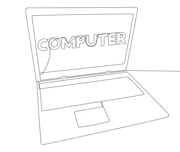 Una Línea Continua Laptop Con Palabra Computadora Concepto Vectorial Ilustración — Archivo Imágenes Vectoriales