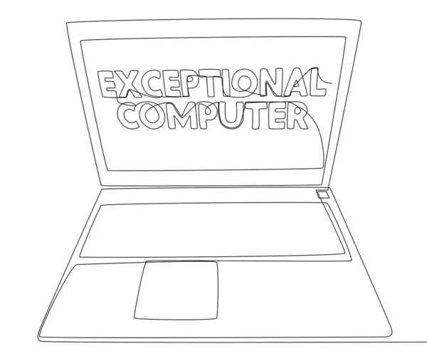 Una Linea Continua Laptop Con Eccezionale Parola Computer Thin Line — Vettoriale Stock