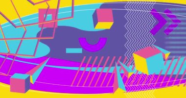 Retro temalı Geometrik grafik arkaplan. Minimum geometrik karikatür arkaplan videosu. Soyut şekil elementleri şablonu. Eski tasarım.