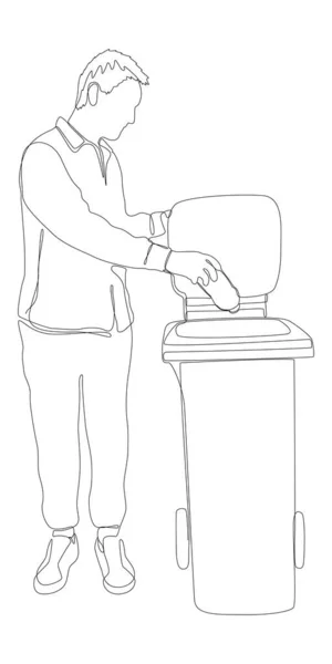 Uma Linha Contínua Homem Com Caixote Lixo Conceito Vetor Ilustração —  Vetores de Stock