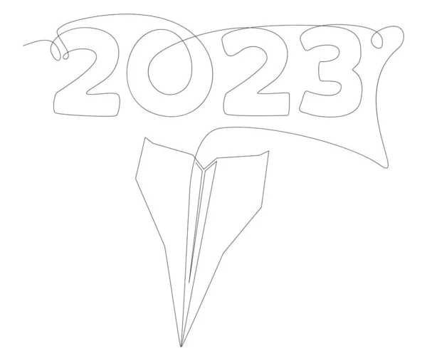 Une Ligne Continue Avion Papier Avec Numéro 2023 Thin Line — Image vectorielle