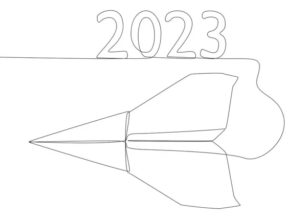 Een Continue Lijn Van Paper Airplane Met Het Nummer 2023 — Stockvector