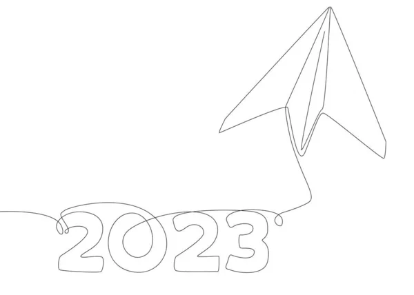 Одна Безперервна Лінія Паперового Літака Номером 2023 Векторна Концепція Тонкої — стоковий вектор