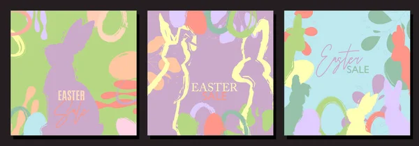 Easter Sale Plakát Set Velkými Králíky Vejci Elegantní Kolekce Návrhů — Stockový vektor