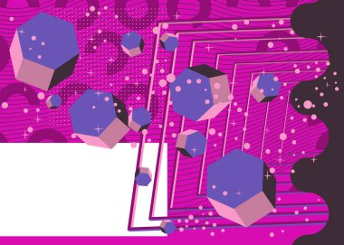 Klasik Mor geometrik grafik şablon. Asgari soyut geometrik pastel renkli poster, pankart tasarımı. Retro elementler tema kapağı.