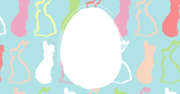 大きなウサギと卵でイースターアニメーションの背景 エレガントなホリデー漫画の招待状の背景デザイン ウサギと卵を描いたグリーティングカード パステルカラーの現代的なミニビデオ — ストック動画