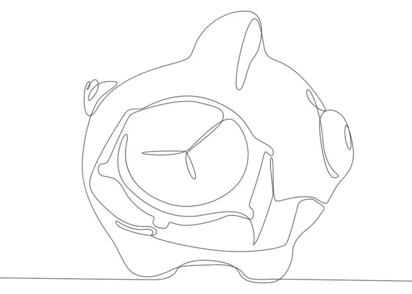 一个连续的小猪银行和腕表 细线图解向量概念 环球旅行吸引创意 — 图库矢量图片