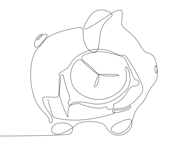 Uma Linha Contínua Piggy Bank Relógio Pulso Conceito Vetor Ilustração —  Vetores de Stock