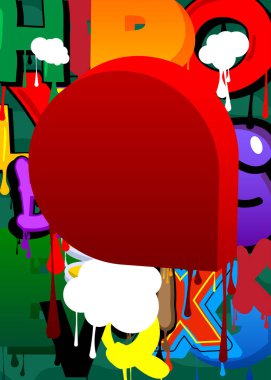 Kırmızı Konuşma Kabarcığı Grafitisi çok renkli arka planda. Soyut renkli modern kirli sokak sanatı dekorasyonu şehir boyama tarzında gerçekleştirildi.