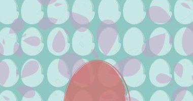 Paskalya kutlaması arka planında tavşan yumurtası ve yaprakları var. Zarif bir Holiday çizgi film tasarımı. Boyalı tavşan ve yumurta. Pastel renklerde modern minimal video.