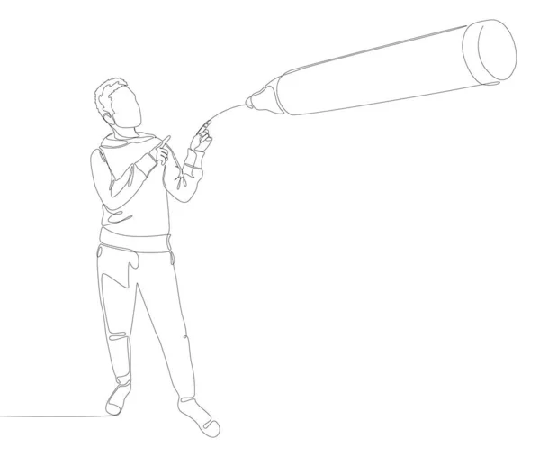 鉛筆で描かれた男の1つの連続した行は 先端ペンを感じた 細い線イラストベクトルのコンセプト Contour Drawing Creative Ideas — ストックベクタ