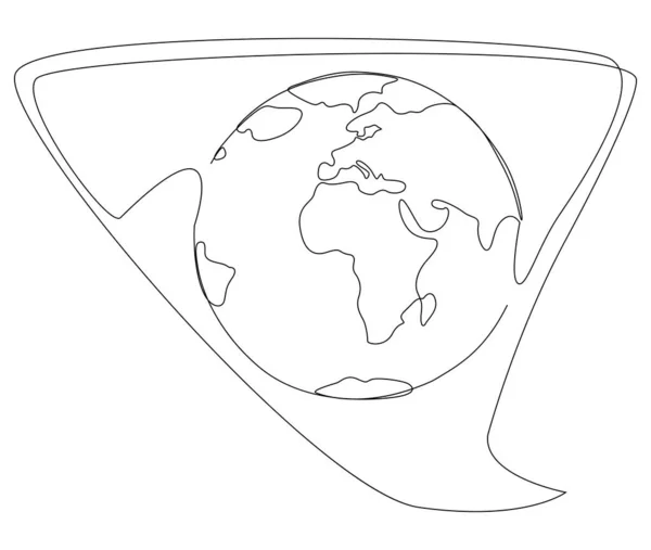 Egy Folyamatos Beszédbuborék Föld Globe Bal Vékony Vonal Illusztráció Vektor — Stock Vector