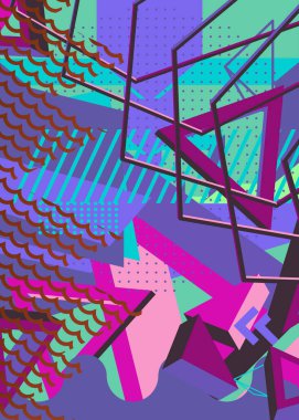 Retro Mor, Yeşil, Kahverengi asgari soyut geometrik poster. Klasik geometrik grafik şekiller şablon.