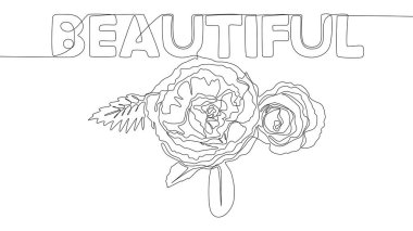 Gül çiçekleriyle dolu aralıksız bir güzel kelime dizisi. İnce Çizgi Çizimi Vektör Konsepti. Contour Yaratıcı Fikirler Çiziyor.