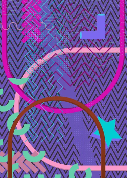 Retro Purple Green Brown 최소한의 기하학 포스터 빈티지 기하학적 템플릿 — 스톡 벡터