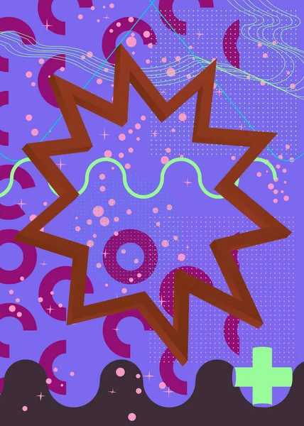 Retro Purple Green Brown 최소한의 기하학 포스터 빈티지 기하학적 템플릿 — 스톡 벡터
