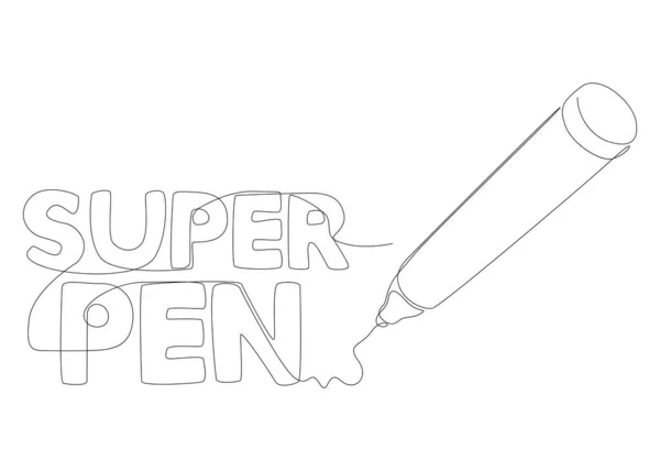 Uma Linha Contínua Texto Super Pen Escrito Com Lápis Caneta —  Vetores de Stock