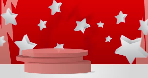 Animación Podio Pedestal Cilindro Rojo Rojo Blanco Claro Escenario Abstracto — Vídeos de Stock
