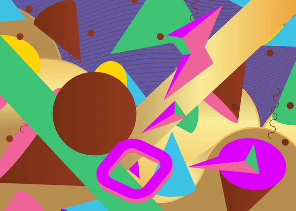 Retro Purple Green Brown Dan Emas Sibuk Abstrak Poster Geometris - Stok Vektor