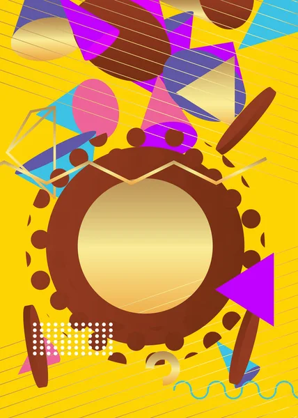 Ретро Фиолетовый Зеленый Коричневый Золотой Геометрический Плакат Винтажные Геометрические Фигуры — стоковый вектор