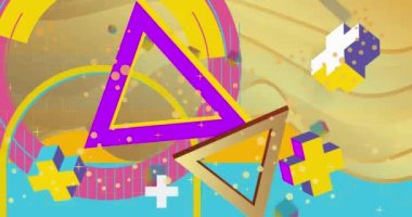 Yoğun geometrik arkaplan animasyonu. Retro geometrik temalı çizgi film videosu. Klasik Soyut şekil tasarım elemanları şablonu.