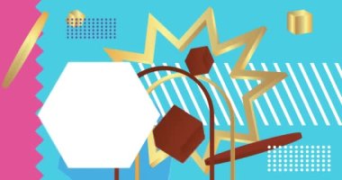 Yoğun geometrik arkaplan animasyonu. Retro geometrik temalı çizgi film videosu. Klasik Soyut şekil tasarım elemanları şablonu.