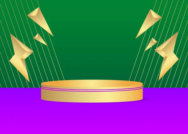 Zelená Fialová Zlatá Displej Produktu Pódium Abstraktní Válcový Podstavec Scénář — Stockový vektor