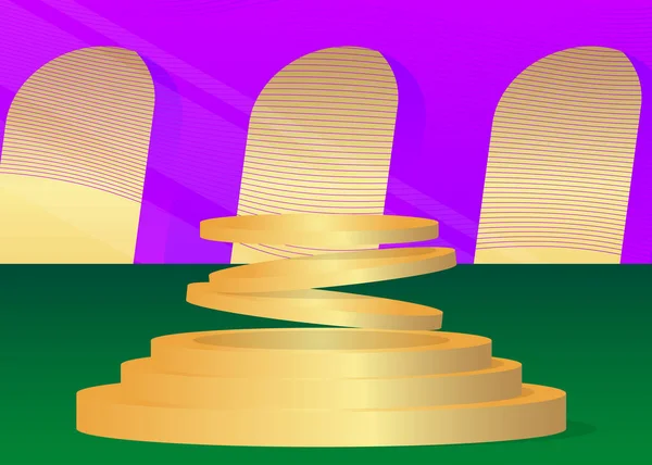 グリーン パープル ゴールドの製品表示表彰台 アブストラクトシリンダー台座のモックアップ プレゼンテーションのためのステージショーケース 最小限の幾何学形 空のシーン — ストックベクタ