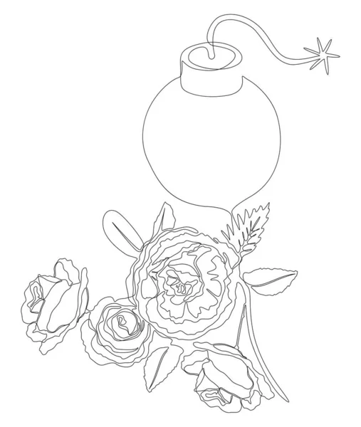 バラの花と爆弾の1つの連続行 細い線イラストベクトルのコンセプト Contour Drawing Creative Ideas — ストックベクタ
