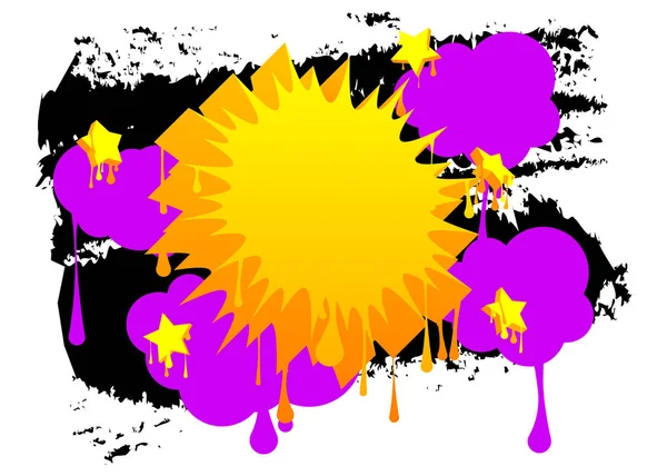 Burbuja Voz Graffiti Amarillo Con Elementos Morados Negros Diseño Abstracto — Vector de stock