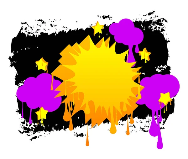 Желтый Граффити Речевой Пузырь Фиолетовыми Черными Элементами Абстрактный Современный Стрит — стоковый вектор