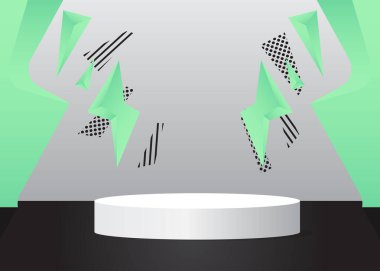 Siyah, turkuaz ve beyaz ürün sergisi. Sunum için vektör sahne gösterisi. Asgari geometrik silindir kaide podyumu.