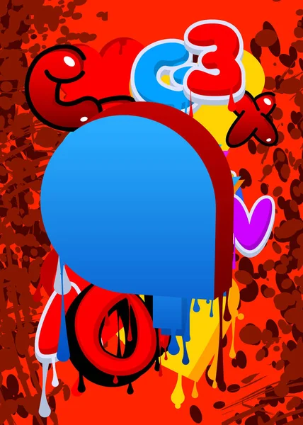 青と赤のスピーチカラフルな背景にバブル落書き ベクトルイラスト都市の絵画スタイルの背景 現代のダーティストリートアート装飾における抽象的な議論シンボル — ストックベクタ