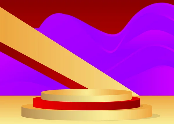 Абстрактний Червоний Фіолетовий Золотий Єдестал Подіум Вітрина Стадії Циліндра Презентації — стоковий вектор
