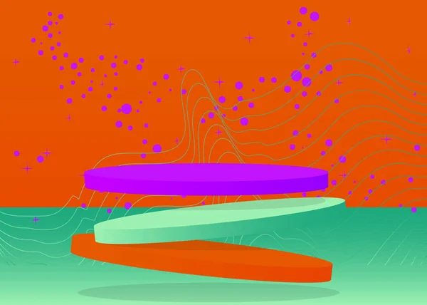 ターコイズ オレンジ パープルの製品表示 モックアップシリンダー台座の表彰台 発表用のアブストラクトステージショーケース 最小限の幾何学形 空のシーン — ストックベクタ