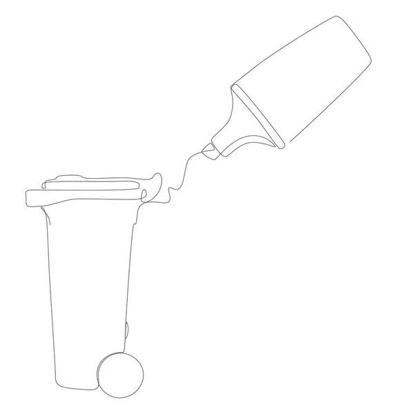 フェルトの先端ペンで描かれたごみビンの1つの連続ライン 細い線イラストベクトルのコンセプト Contour Drawing Creative Ideas — ストックベクタ