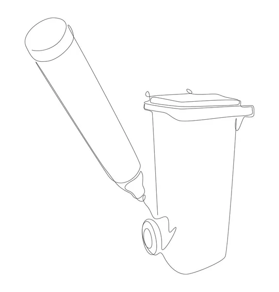 フェルトの先端ペンで描かれたごみビンの1つの連続ライン 細い線イラストベクトルのコンセプト Contour Drawing Creative Ideas — ストックベクタ