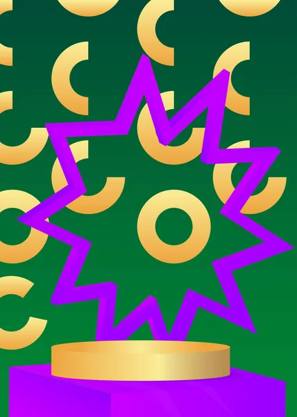 Фиолетовый Зеленый Золотой Цилиндры Пьедестал Почета Абстрактная Сцена Футуристический Макет — стоковый вектор