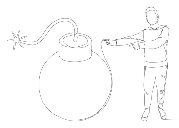 Une Ligne Continue Homme Pointant Doigt Bombe Thin Line Illustration — Image vectorielle