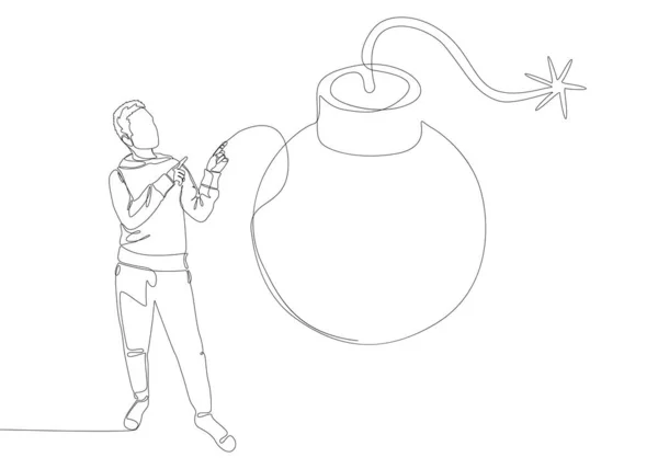 爆弾で指で指差す男の連続ライン 細い線イラストベクトルのコンセプト Contour Drawing Creative Ideas — ストックベクタ