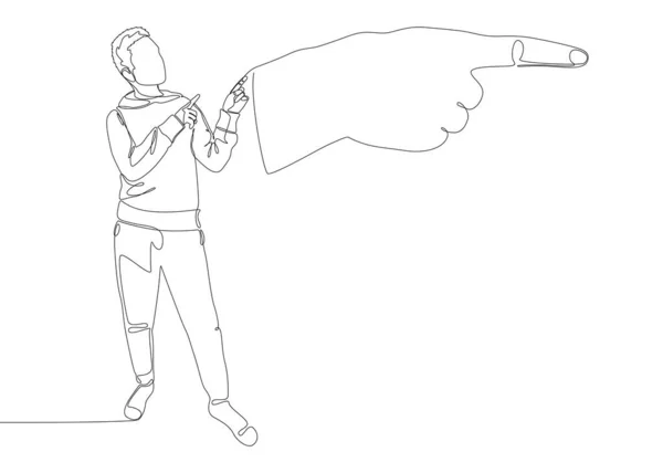 Одна Безперервна Лінія Людини Вказує Пальцем Точковій Руці Векторна Концепція — стоковий вектор