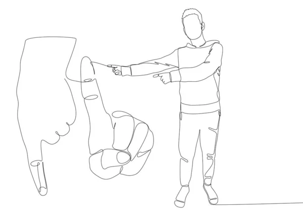 男の1つの連続した行を指差す手で指を指している 細い線イラストベクトルのコンセプト Contour Drawing Creative Ideas — ストックベクタ