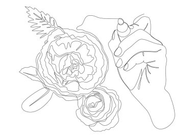 Keçeli kalemle çizilmiş sürekli bir gül çizgisi. İnce Çizgi Çizimi Vektör Konsepti. Contour Yaratıcı Fikirler Çiziyor.