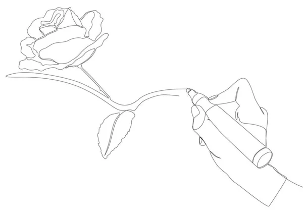 フェルトの先端ペンで描かれたローズの連続ライン 細い線イラストベクトルのコンセプト Contour Drawing Creative Ideas — ストックベクタ