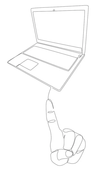 Una Linea Continua Mano Con Laptop Thin Line Illustrazione Concetto — Vettoriale Stock