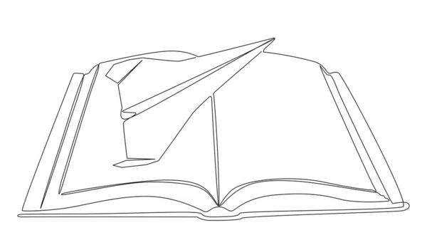 Una Línea Continua Book Paper Airplane Concepto Vectorial Ilustración Línea — Vector de stock