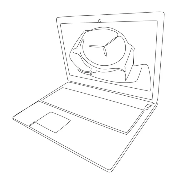 Eine Durchgehende Reihe Von Laptops Mit Armbanduhr Thin Line Illustration — Stockvektor