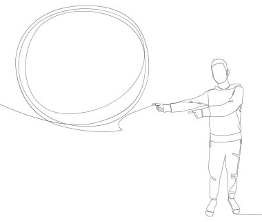 Sürekli bir çizgi insan boş konuşma baloncuğunu işaret ediyor. İnce Çizgi Çizimi Vektör Konsepti. Contour Yaratıcı Fikirler Çiziyor.