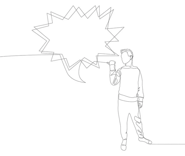 Одна Безперервна Лінія Людини Вказує Пальцем Порожню Бульбашку Мовлення Векторна — стоковий вектор